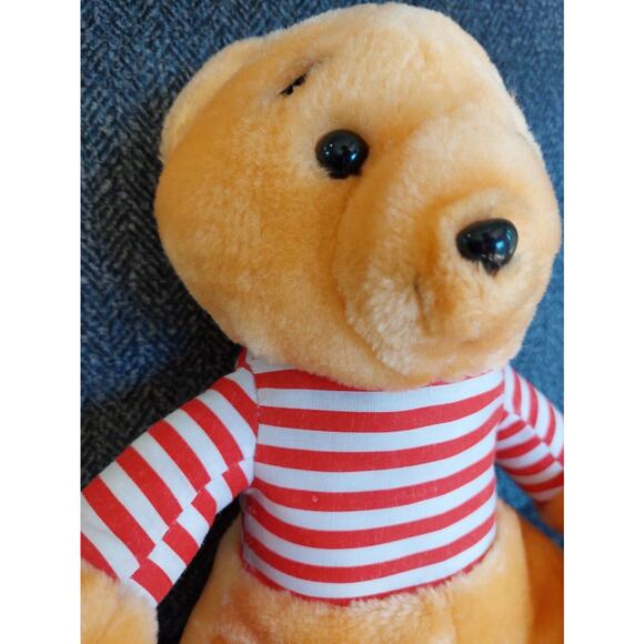 Vintage Teddy Bear Plush 10" Stuffed Animal Toy in Striped Long Sleeve Shirt - Picture 3 of 7
